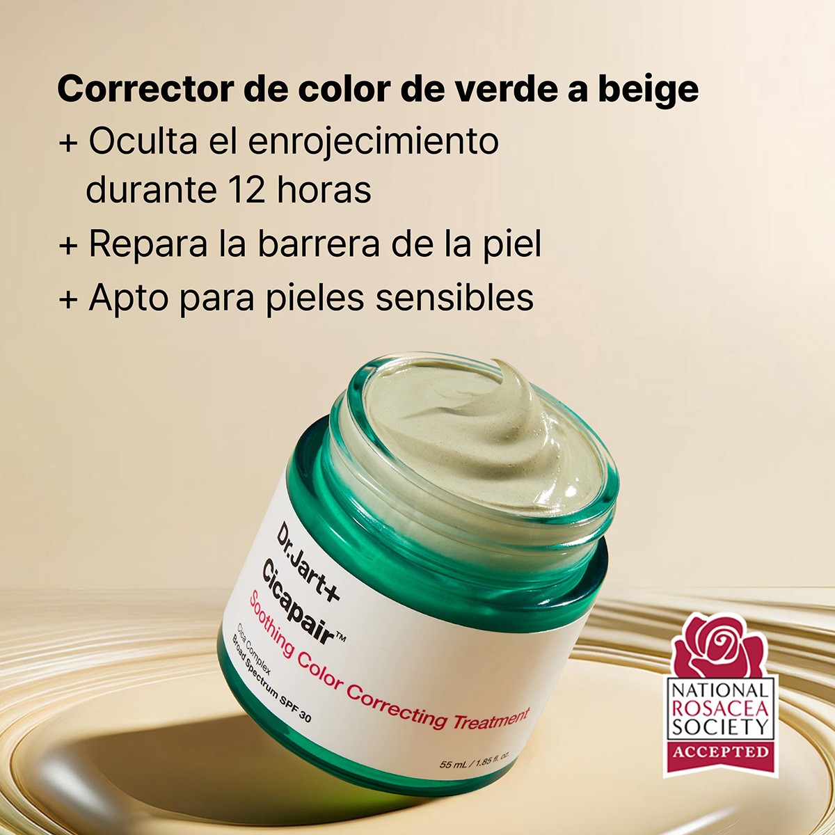 CICAPAIR&trade; SOOTHING COLOR CORRECTING TREATMENT SPF 30 WITH CENTELLA ASIATICA EXTRACTS (TRATAMIENTO CALMANTE CON COLOR)